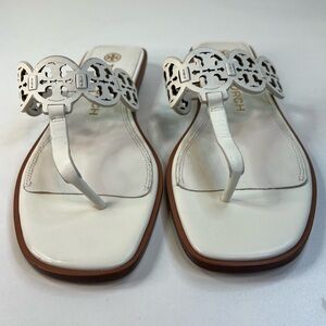 Tory Burch Tiny Miller 10mm Thong Sandal New Ivory Calf Leather size 9